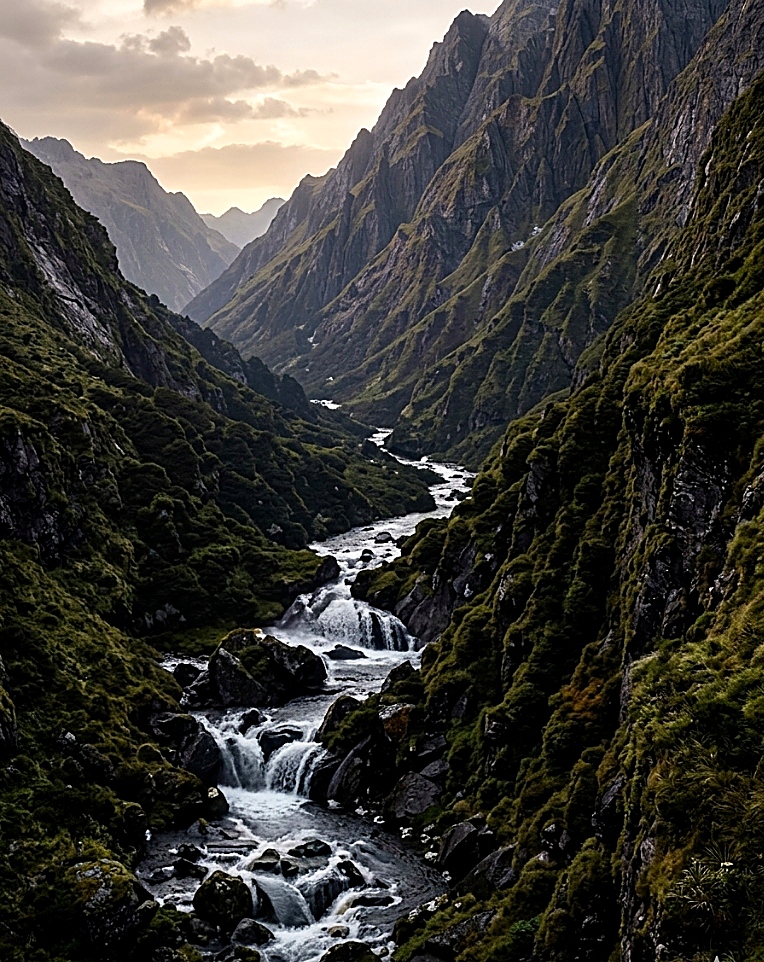 Pristine mountain waterfall stream — natural water source